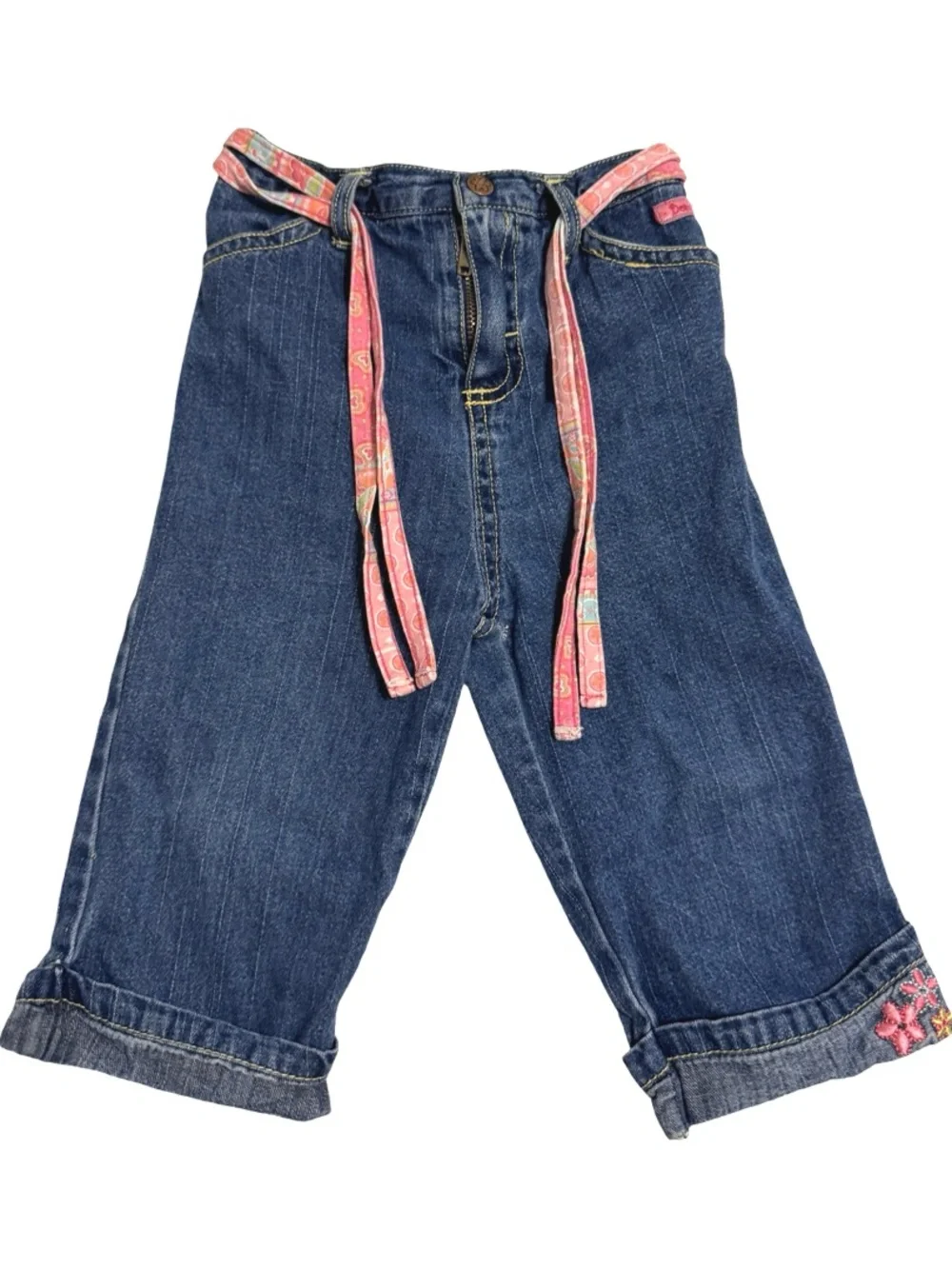 Vintage 2003 Nick Jr. Dora Baggy Floral Jeans Girls 24M Embroidered Belt Y2K
